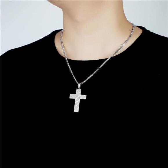 Silver American Flag Cross Necklace for Men Stainless Steel Box Chain 22+2 inch - Picture 4 of 6